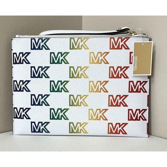 New Michael Kors Jet Set Travel X-Large Zip Clutch Wristlet Pride Optic White - Picture 2 of 4